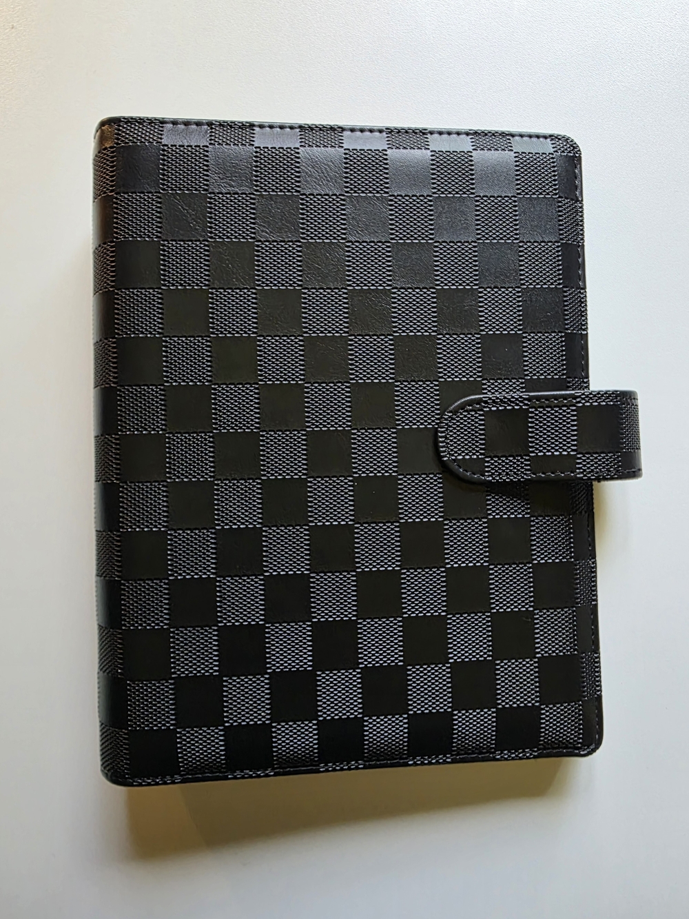 A5 6 Ring Binder  Black Checkered Hardcover Planner with Snap Closure
